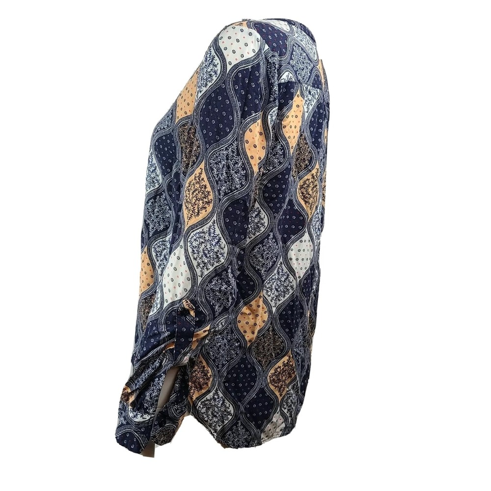 Talbots Top Womens Size S Small Blue Orange Patchwork Boho Long Sleeve Casual - Picture 2 of 6